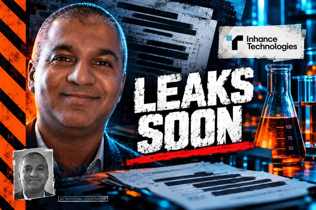 AI editorial collage featuring Prakash Iyer and the Inhance Technologies logo, with LEAKS SOON typography — Why “not detected” is not the same statement as “absent”
