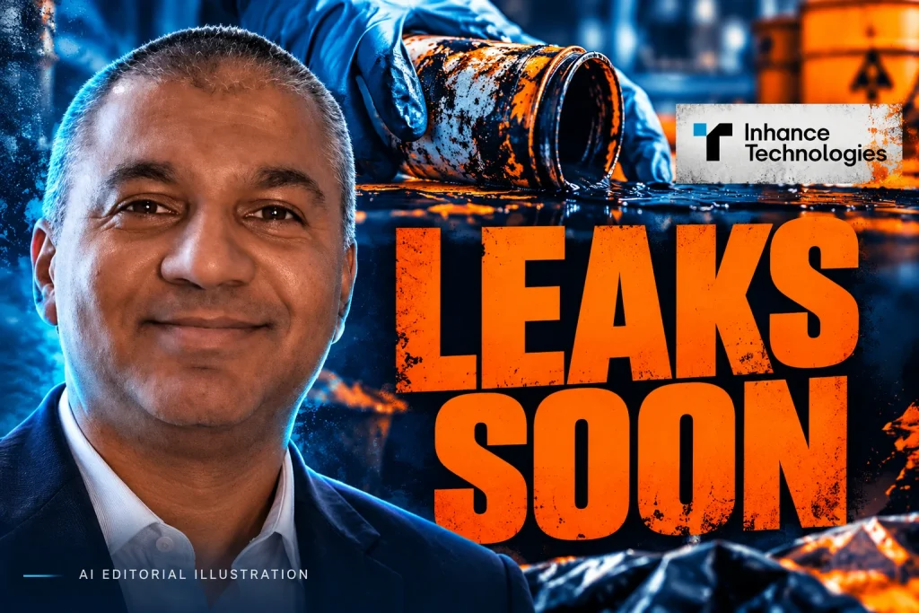 AI editorial collage featuring Prakash Iyer and the Inhance Technologies logo, with LEAKS SOON typography — What a stronger Inhance PFAS data release would contain